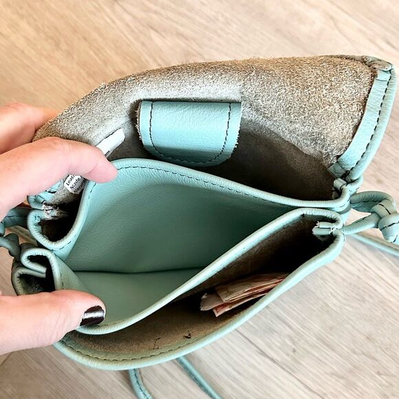 Artisan Handmade Aqua Genuine Leather Small Crossbody Purse - Made In The USA - Picture 8 of 11